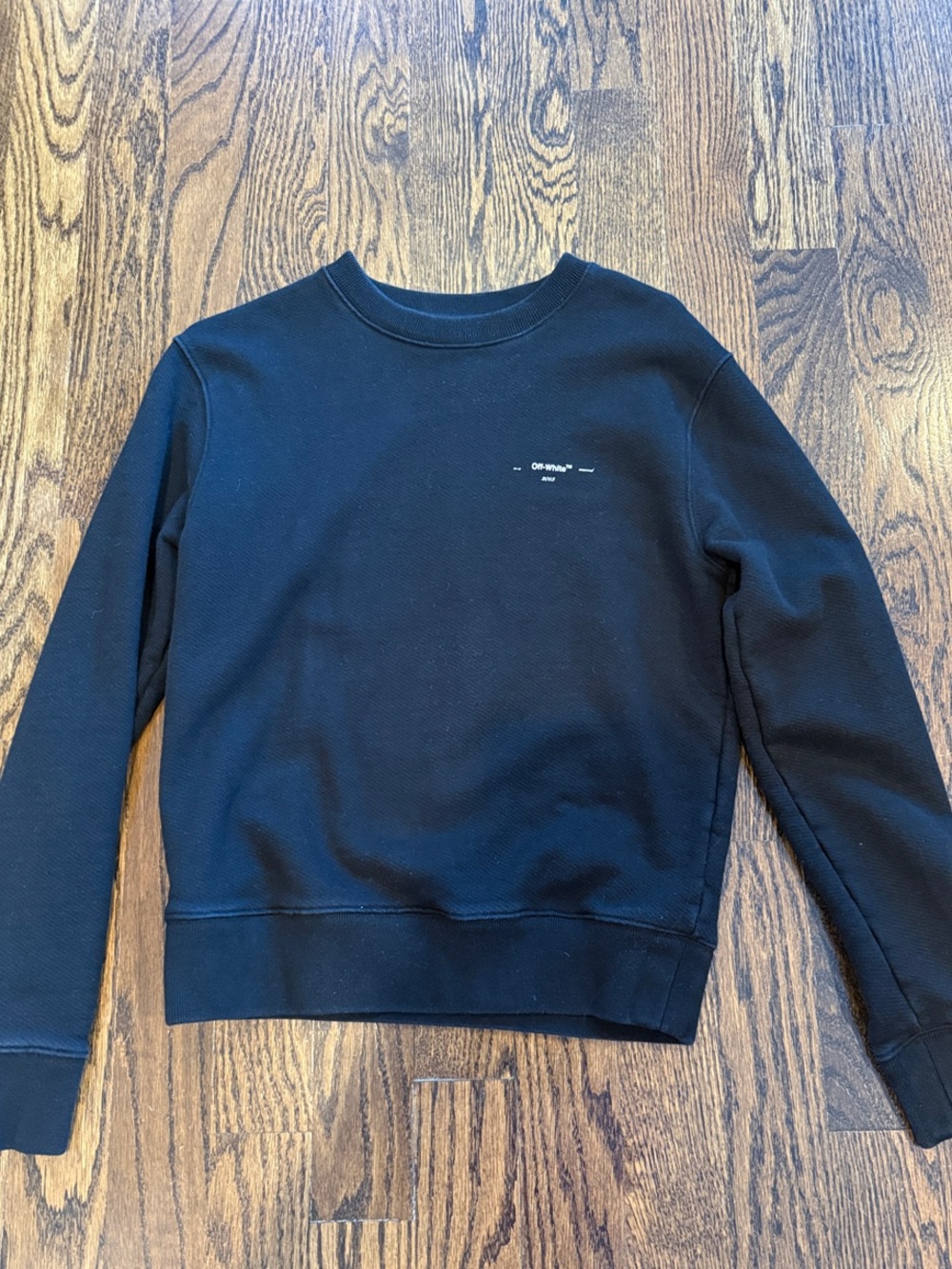 Off-White Virgil Abloh Black Minimal Logo Heavy Weight Crewneck Sweatshirt